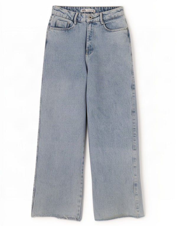 Zara Dame Jeans med høj talje og brede ben EU 34 2XS W24 L26 Blå Bomuld