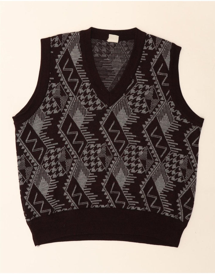 Vintage herrevest tanktop stor sort geometrisk