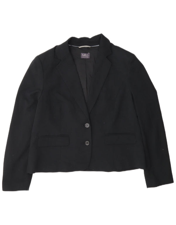 Marks & Spencer Womens Crop 2 Button Blazer Jacket UK 16 Large Black