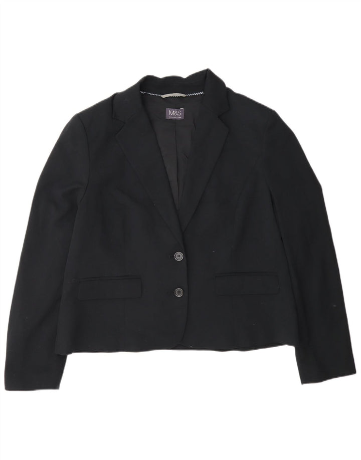 Marks & Spencer Womens Crop 2 Button Blazer Jacket UK 16 Large Black