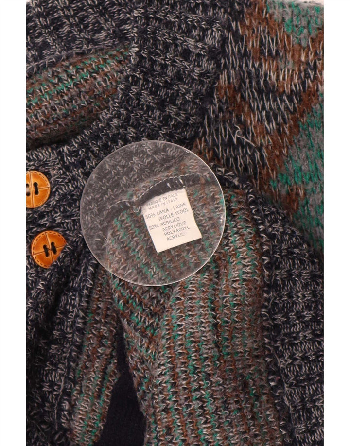 Vintage Mens Cardigan Sweater Medium Multicoloured Argyle/Diamond Wool
