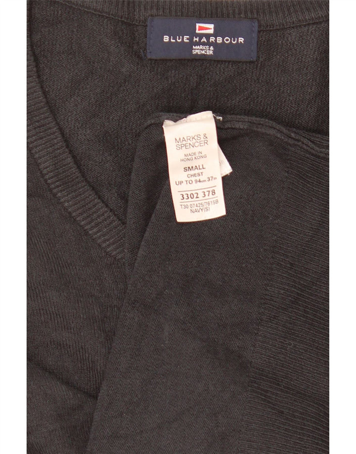 Marks & Spencer Mens Blue Harbour V-Neck Jumper Sweater Small Grey Acrylic