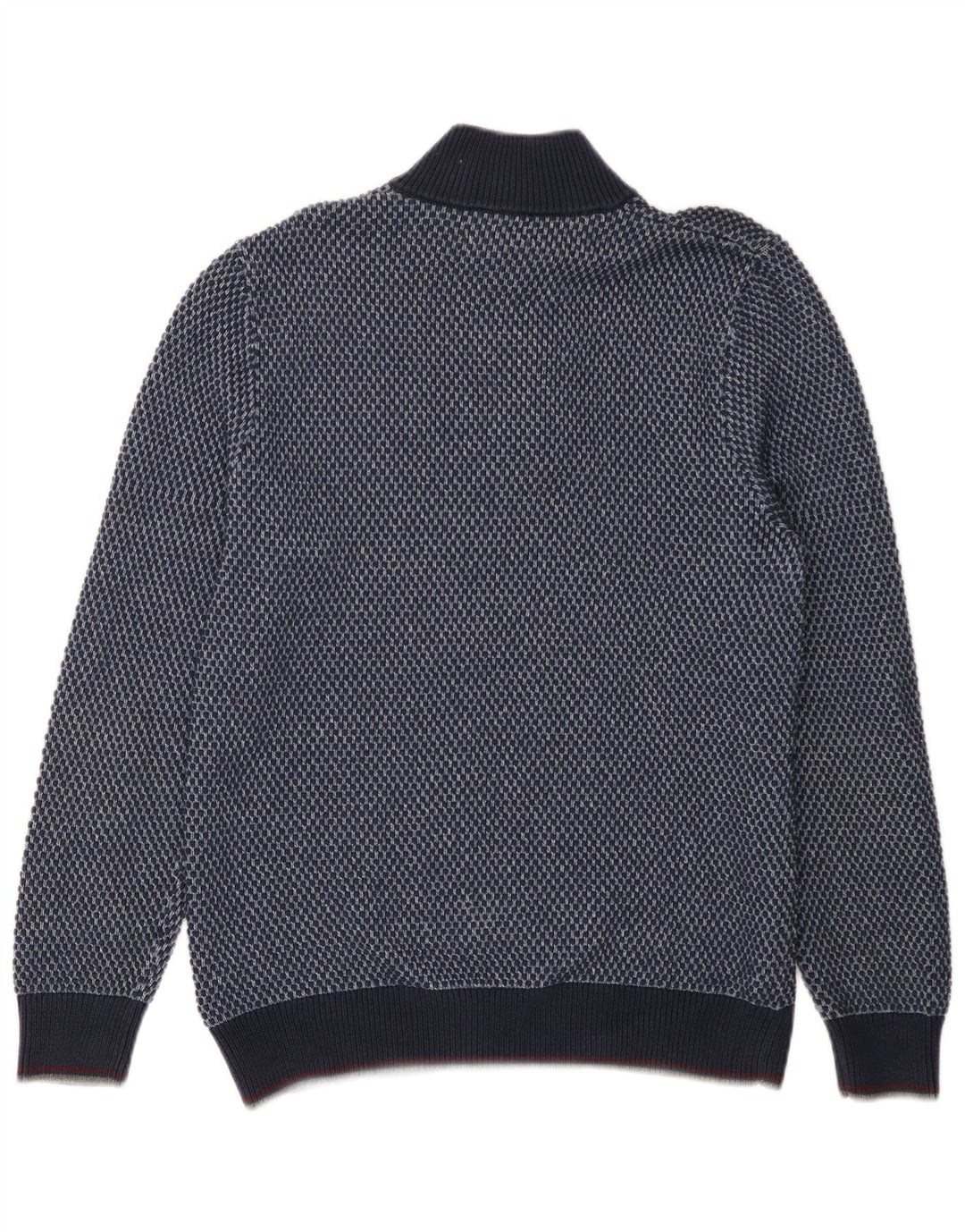 Blue Harbour Mens Button Neck Jumper Sweater Large Blue Spotted Cotton