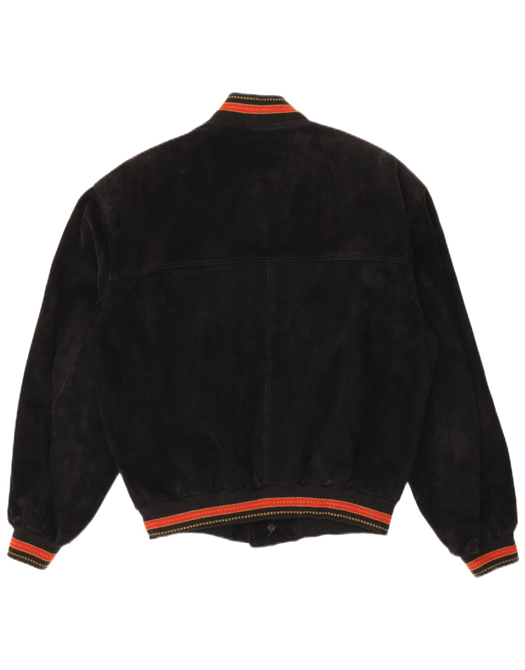 Vintage Mens Suede Bomber Jacket IT 48 Medium Black Striped Leather