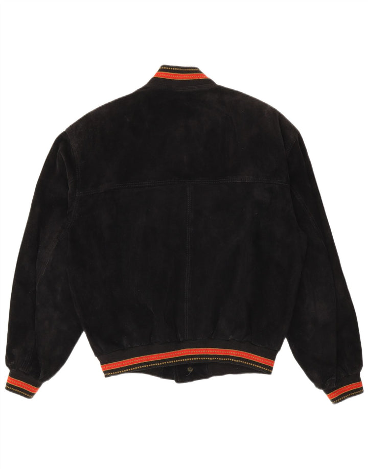 Vintage Mens Suede Bomber Jacket IT 48 Medium Black Striped Leather
