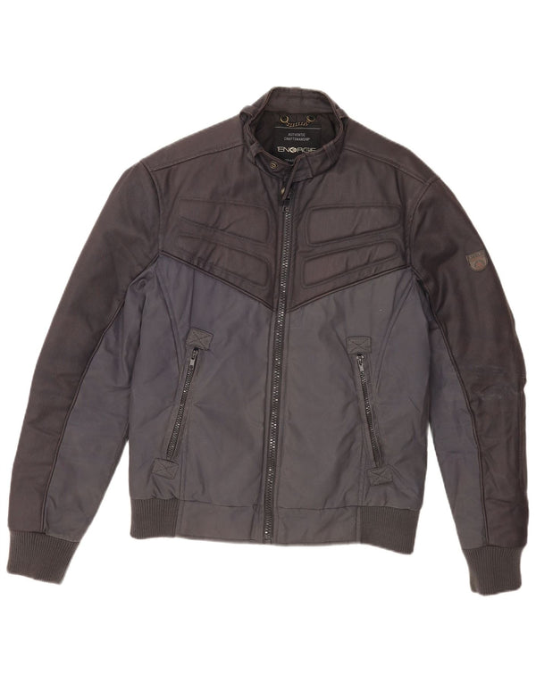 Energie Mens Bomber Jacket UK 38 Medium Navy Blue Colourblock Cotton