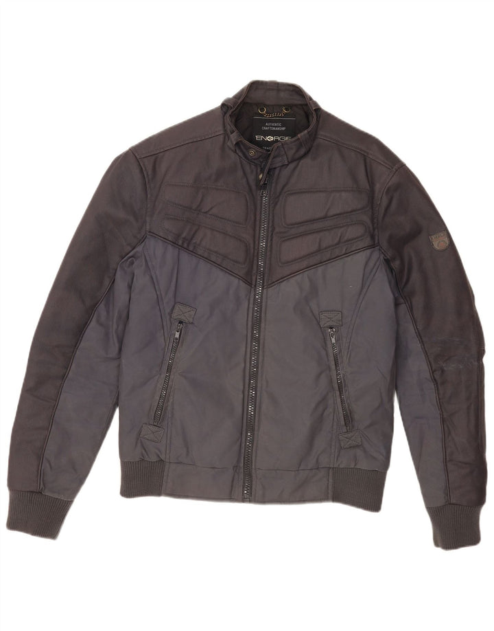 Energie Mens Bomber Jacket UK 38 Medium Navy Blue Colourblock Cotton