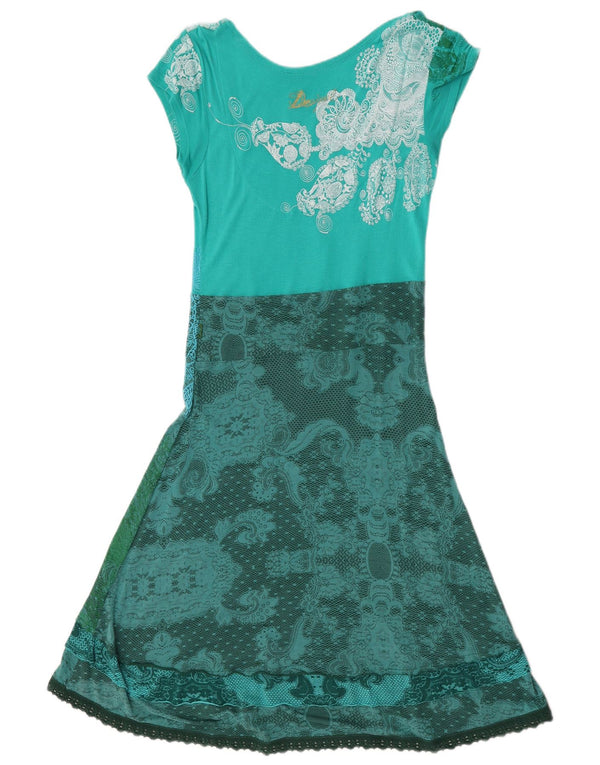 Desigual Womens Graphic A-Line Dress UK 12 Medio Turchese Paisley Cotton