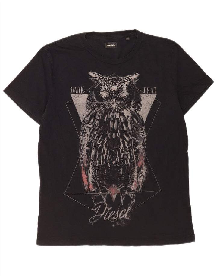 Diesel Mens Graphic T-Shirt Top Large Navy Blue