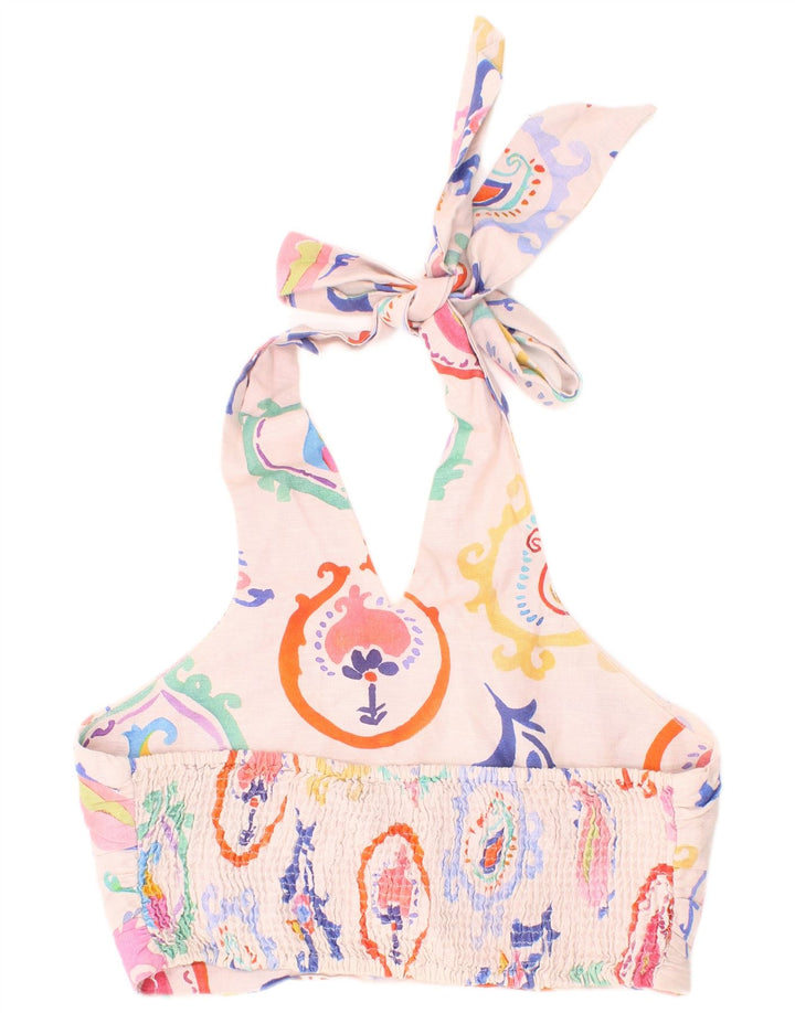 Zara Womens Graphic Crop Halter Top Small Pink Paisley