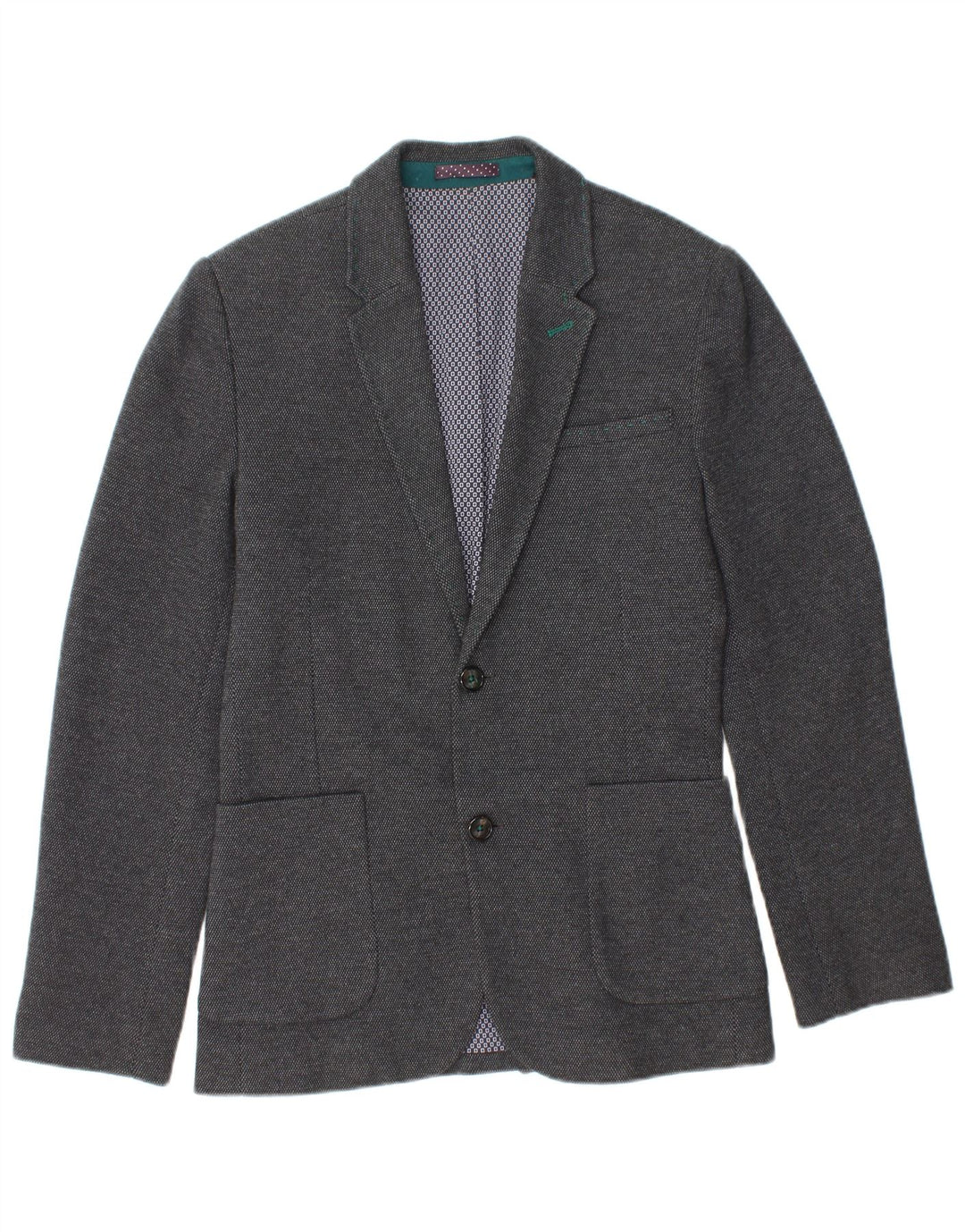TED BAKER Mens 2 Button Blazer Jacket Size 1 XS Grey Spotted Cotton