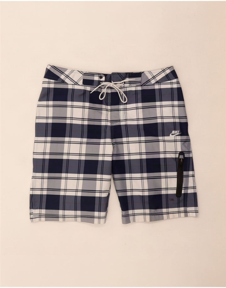 Pantaloncini da bagno Nike da uomo medi in poliestere a quadri blu navy