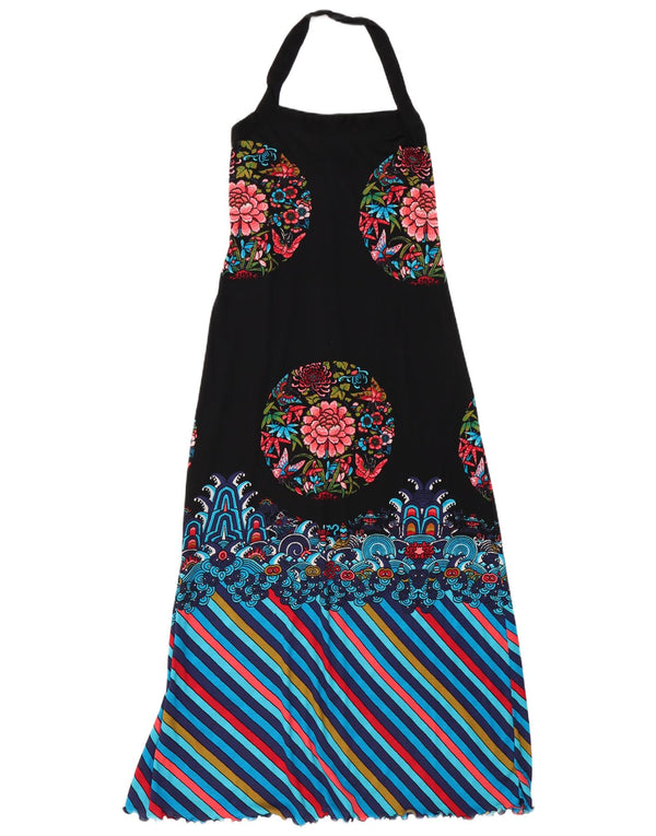 Vintage Dame Maxi Halter Dress UK 10 Small Black Floral