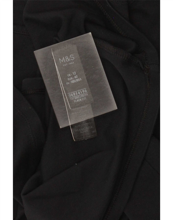 Marks & Spencer Womens 3/4 Sleeve Tunic Top UK 12 Medium Black Cotton