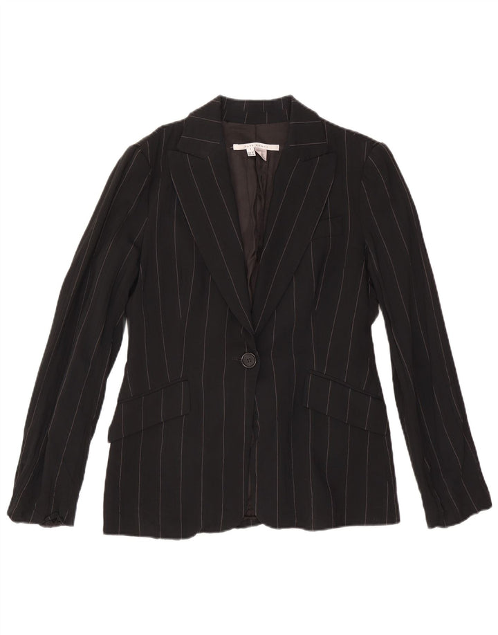 Zara Womens 1 Button Blazer Jacket EU 38 Small Black Striped Rayon