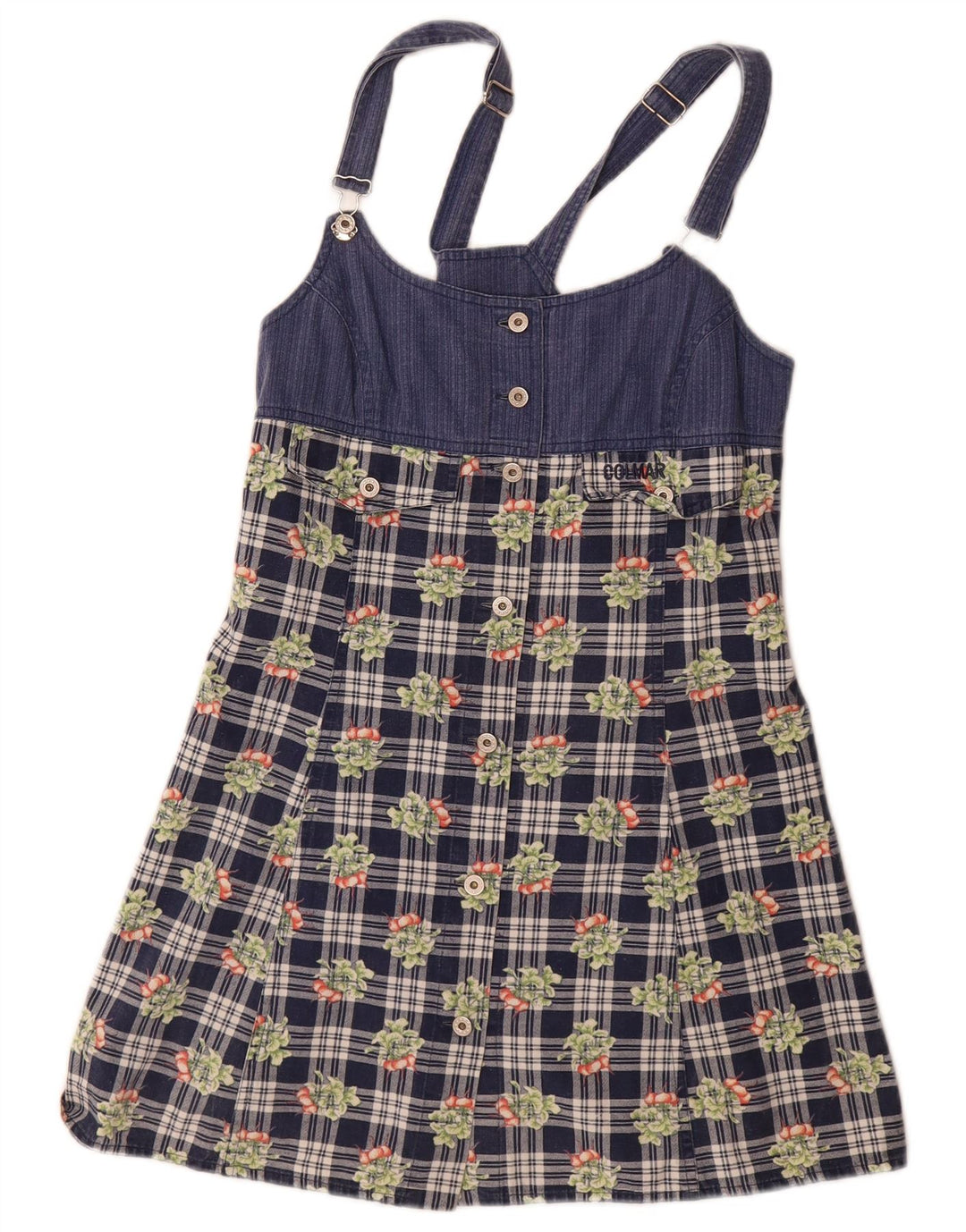 Colmar Womens Mini Dungaree Dress UK 12 Medium Navy Blue Check Cotton