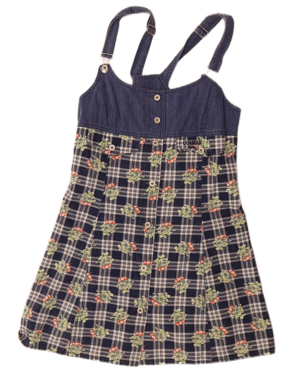 Colmar Dame Mini Dungaree Dress UK 12 Medium Navy Blue Ternet Bomuld