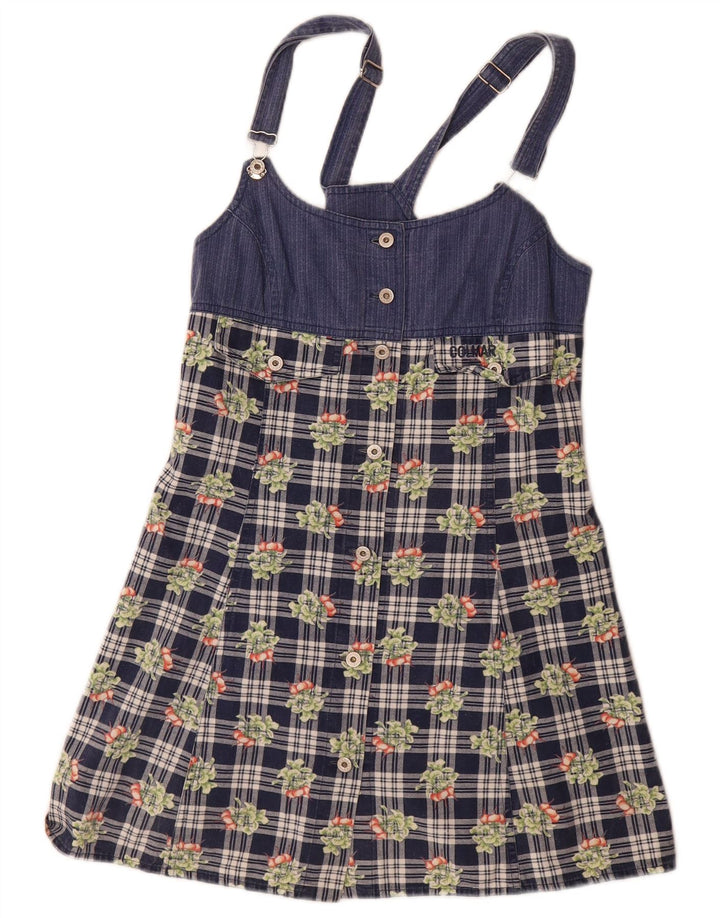 Colmar Womens Mini Dungaree Dress UK 12 Medium Navy Blue Check Cotton