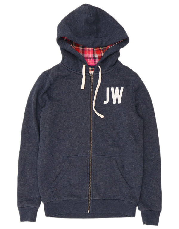Maglione con cappuccio con zip grafica da donna Jack Wills UK 8 piccolo cotone blu navy