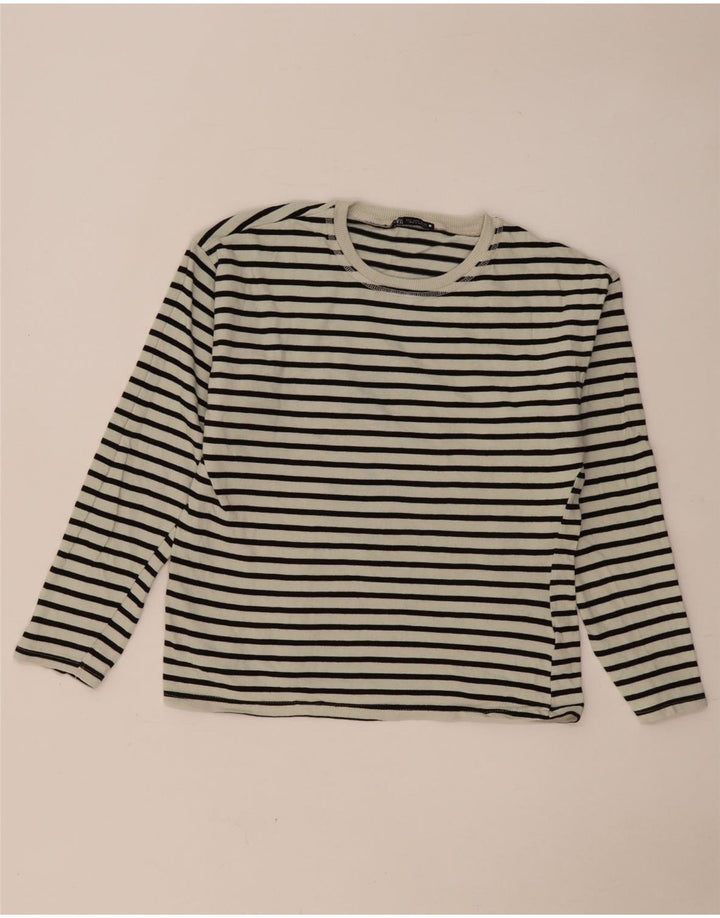 Zara Womens Top Long Sleeve UK 10 Small White Striped