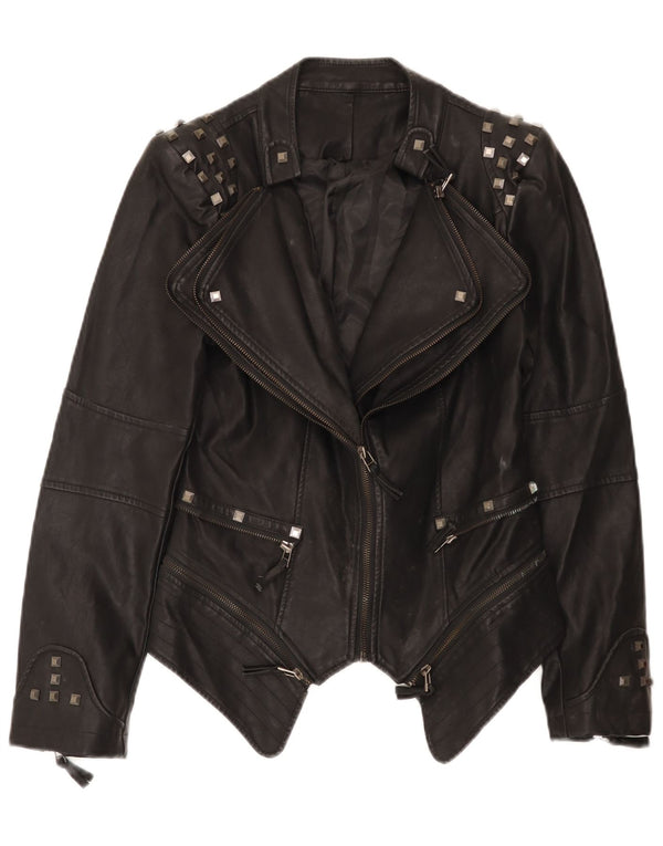 Vintage Damen Leder Bikerjacke UK 10 Small Schwarz