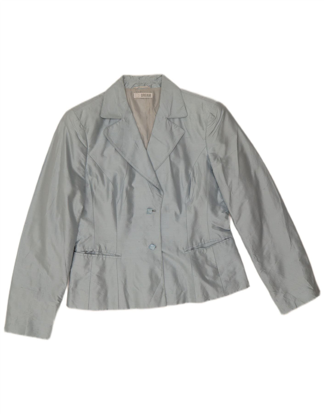 Dream Womens 2 Button Blazer Jacket UK 14 Large Blue Silk