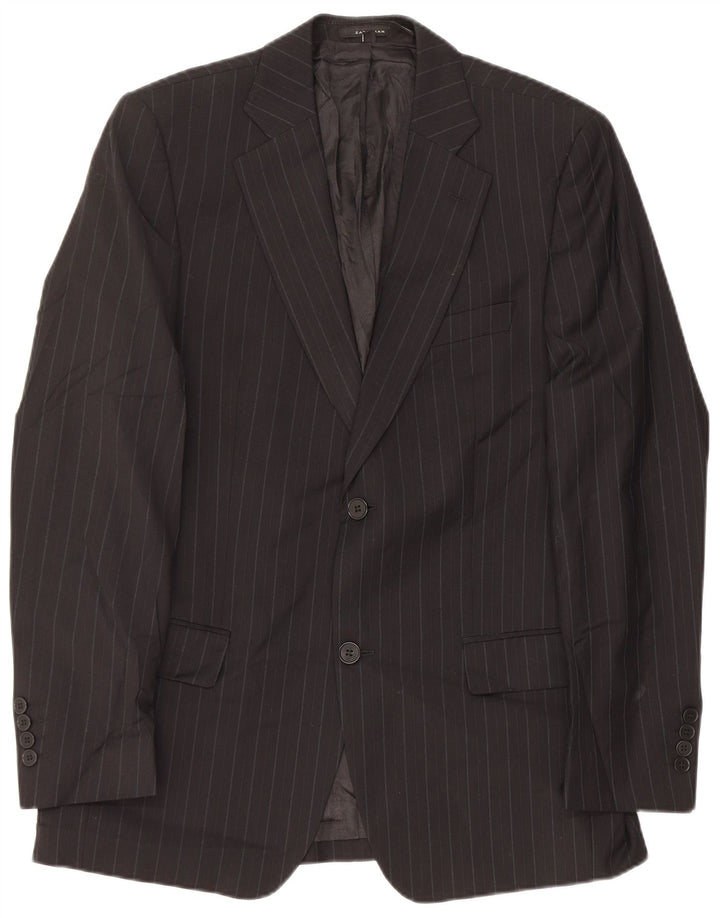 Zara Mens 2 Button Blazer Jacket EU 48 Medium Black Pinstripe Wool