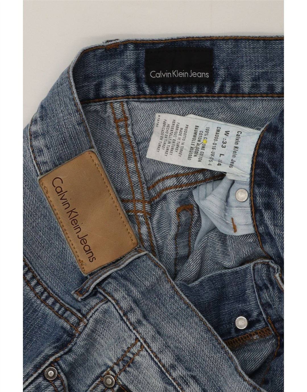 Calvin Klein Mens Distressed Straight Jeans W33 L27 Blue Cotton