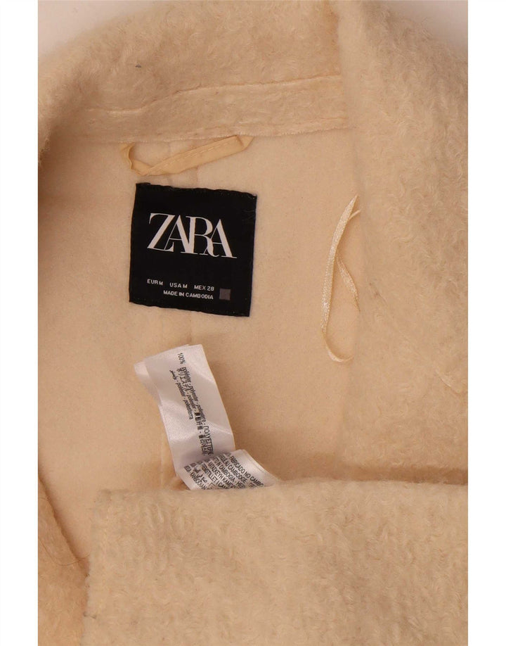 Zara Dame Oversized Fleece Overfrakke UK 14 Medium Beige Polyester