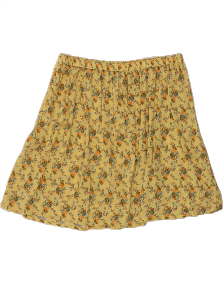 BENETTON Womens Pleated Skirt W28 Medium  Yellow Floral Vintage Benetton and Second-Hand Benetton from Messina Hembry 