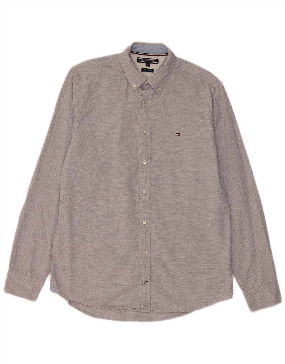 Tommy Hilfiger Mens Regular Fit Shirt Medium Grey Flecked Cotton