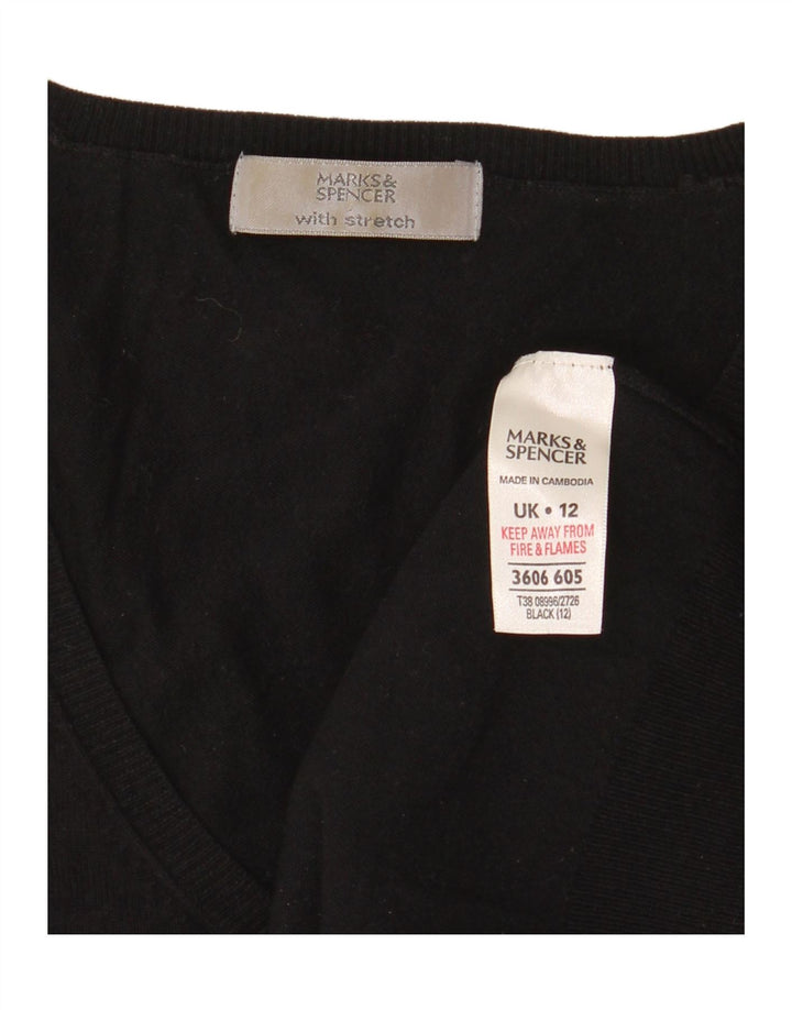 Marks & Spencer Womens 3/4 Sleeve V-Neck Jumper Sweater UK 12 Medium Black