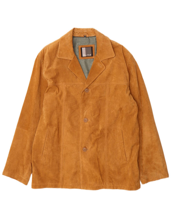 Henry Morell Mens Suede Jacket IT 48 Medium Brown Leather