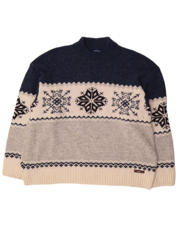 Campagnolo Mens Turtle Neck Jumper Sweater XL Multicoloured Fair Isle Wool