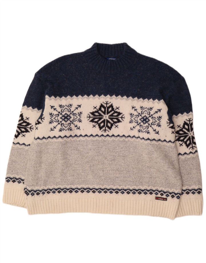 Campagnolo Herre Turtle Neck Jumper Sweater XL Flerfarvet Fair Isle Wool