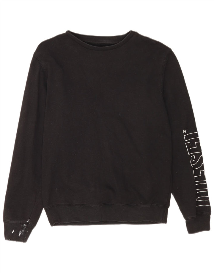 Diesel Womens Graphic Sweatshirt Jumper UK 14 Medium Black Cotton