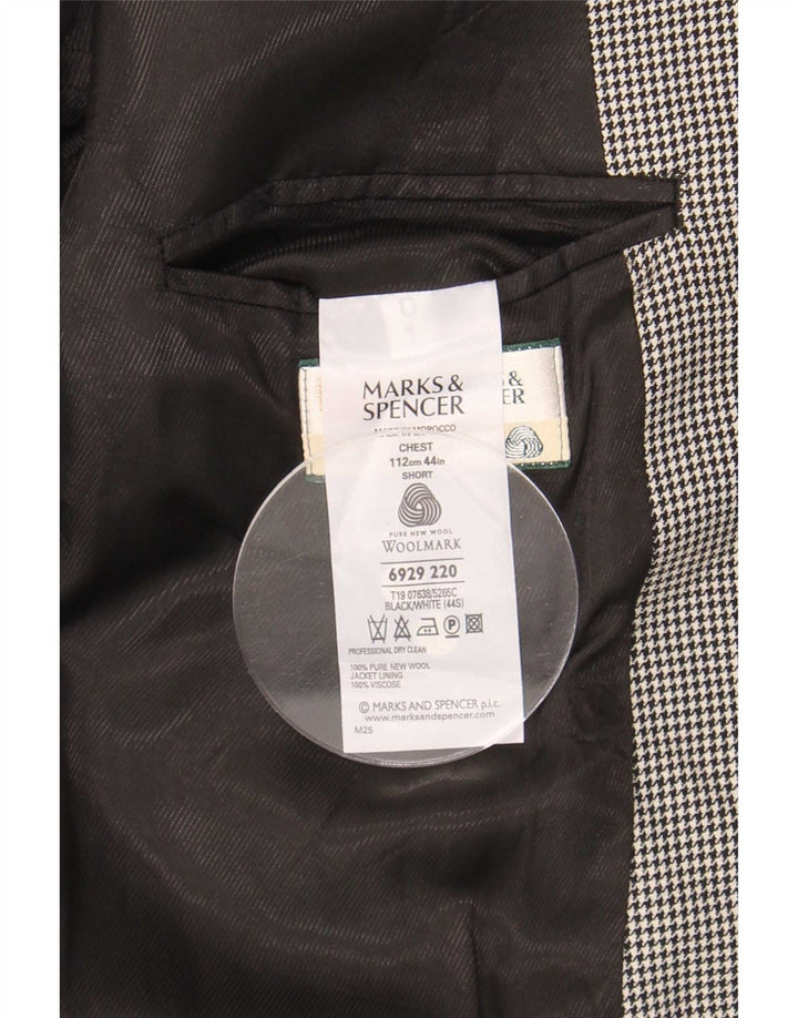 Marks & Spencer Mens 2 Button Blazer Jacket UK 44 XL Black Houndstooth