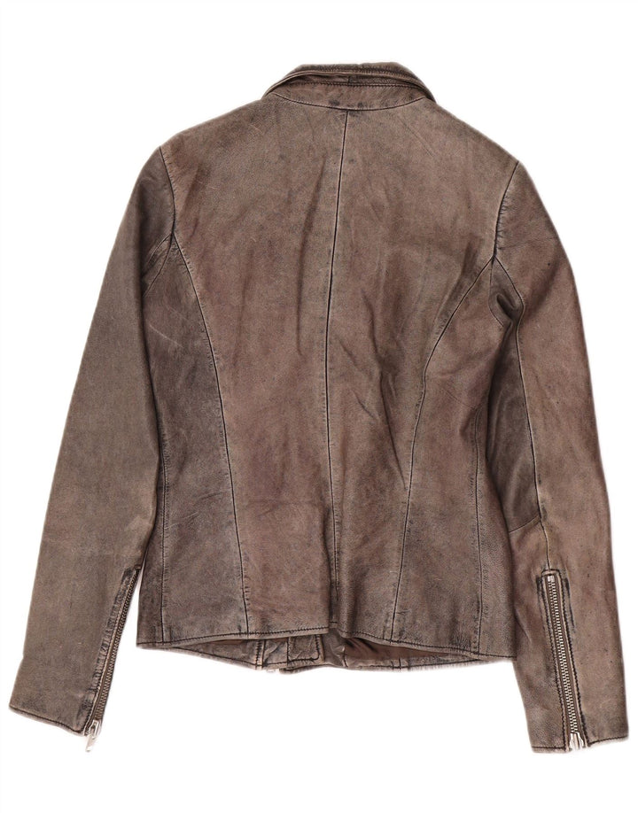 Zen Womens Leather Biker Jacket IT 44 Medium Grey Leather