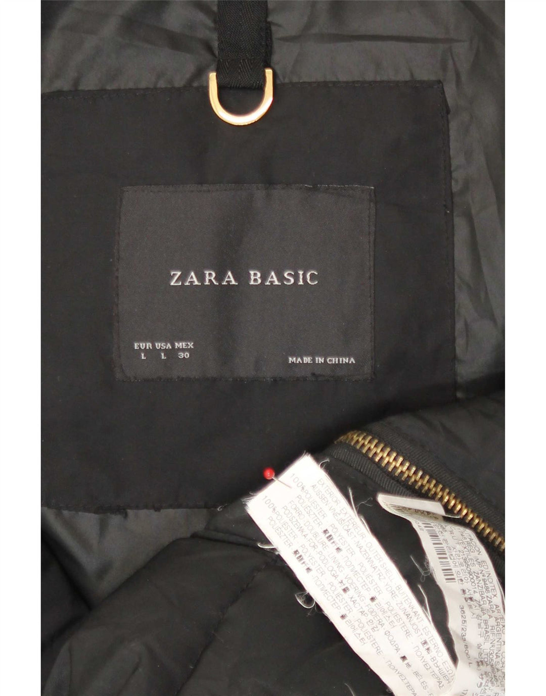 Zara Womens Hooded Padded Jacket UK 16 Large Black Polyester