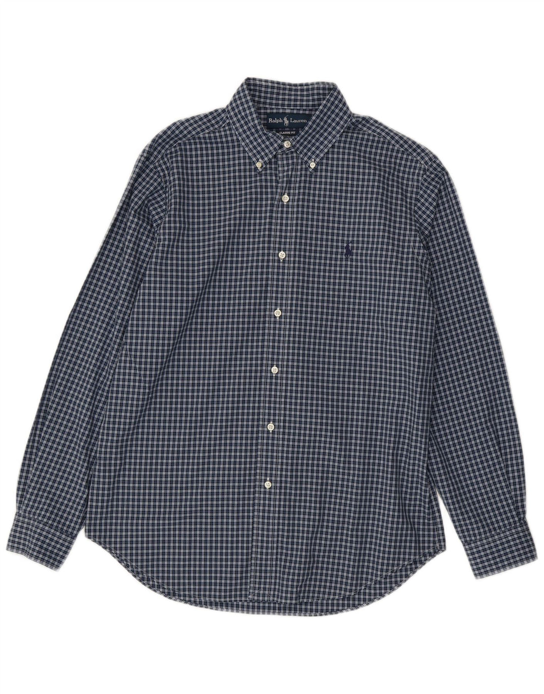 Ralph Lauren Mens Classic Fit Shirt Medium Navy Blue Check Cotton