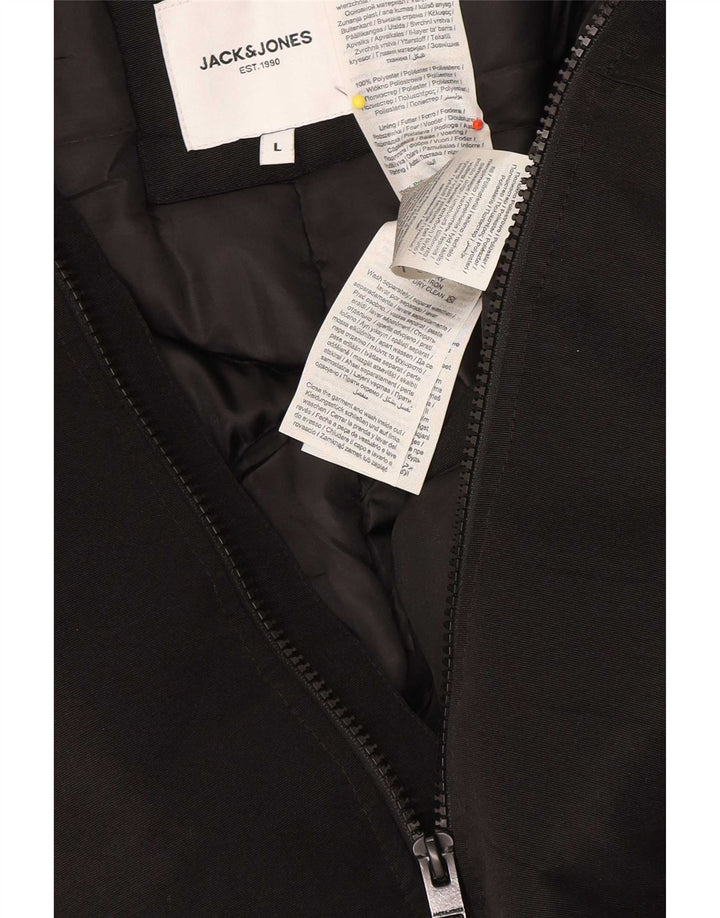 Jack & Jones Mens Hooded Parka Jacket UK 40 Large Black Polyester