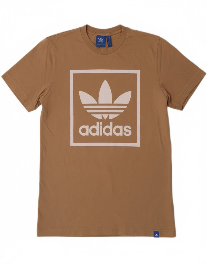 ADIDAS Mens Graphic T-Shirt Top Small Brown Cotton Vintage Adidas and Second-Hand Adidas from Messina Hembry 