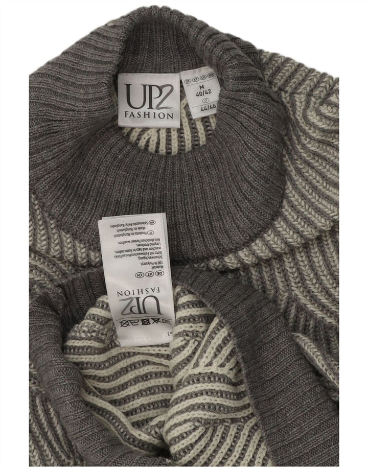 Vintage Mens Turtle Neck Jumper Sweater UK 40/42 Medium Grey Geometric
