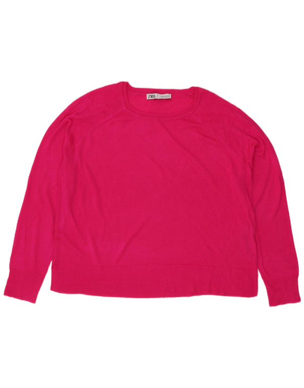 Zara Womens Boat Neck Jumper Sweater UK 14 Medium Pink Viscose
