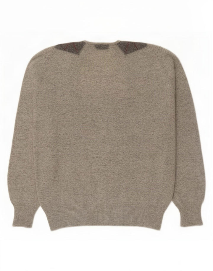 Vintage męski sweter z dekoltem w szpic, mały szary Argyle/diament