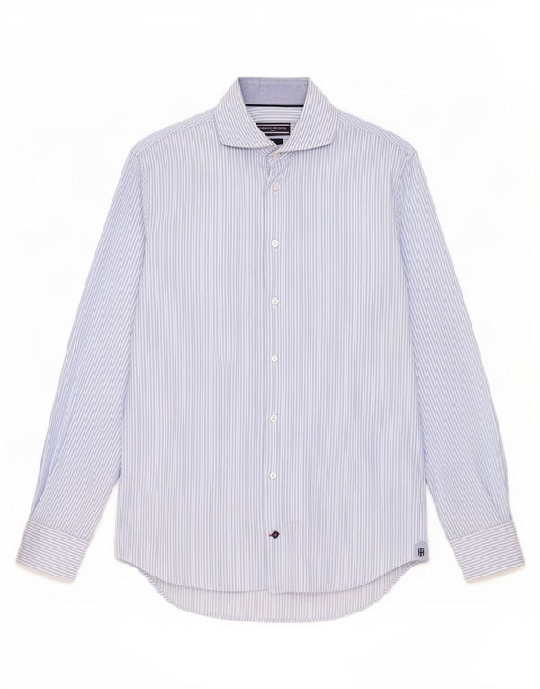 Tommy Hilfiger Mens Tailored Shirt Size 39 15 1/2 Medium Blue Pinstripe