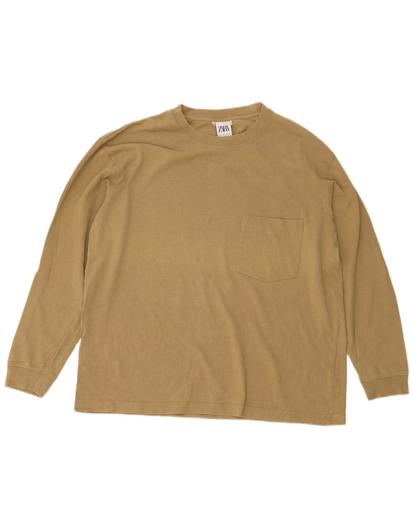 Zara Homme Top Manches Longues XL Coton Beige