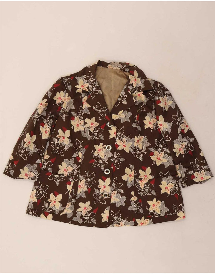 Vintage Womens 3/4 Sleeve 4 Button 2 Piece Set UK 12 Medium Brown Floral