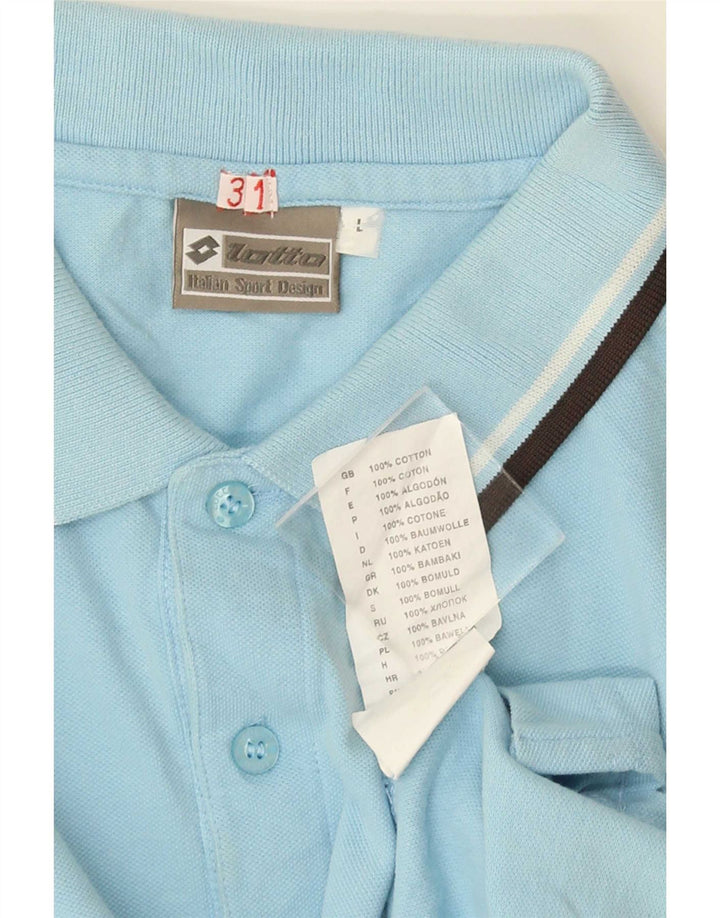 Lotto Mens Polo Shirt Large Blue Striped Cotton