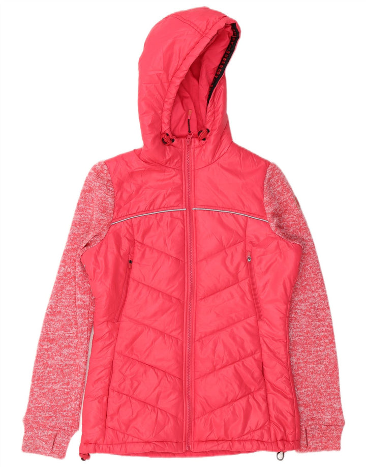 Superdry ženska podstavljena jakna s kapuljačom UK 8 mali ružičasti flekasti poliester